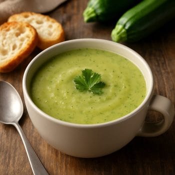 Bol de soupe de courgette faite avec le robot Moulinex Companion