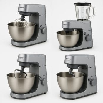 Vue du robot pâtissier Kenwood Prospero avec bol inox et accessoires