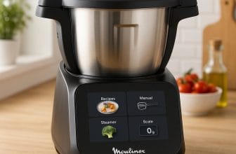 Robot de cuisine Moulinex I-Coach Touch avec écran tactile dans une cuisine moderne